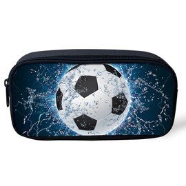 Biyejit Portable Pencil Pen Case Water Soccer Print Stationery Storage Bag Pouch Purse for Teenage Boys Student