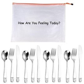 Etihub Kids Silverware with Feelings - stainless steel toddler utensils, Cutlery set for Kids 3 years old+, knife + spoon + fork for toddlers, tableware eating dish 4 lunch box forks and spoons (Blue)