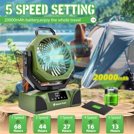 GEERTOP 20000mAh Portable Camping Fan Rechargeable, Battery Operated Tent Fans with LED Lantern for Outdoor Backpacking Travel
