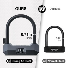 LOHASWORK Bike Locks Heavy Duty Anti Theft,Combo Bike U Lock with 2 Keys,18mm Shackle,4-Digit Resettable Combination Bicycle Lock with Sturdy Mounting Bracket for EBike Electric Scooter Motorcycle