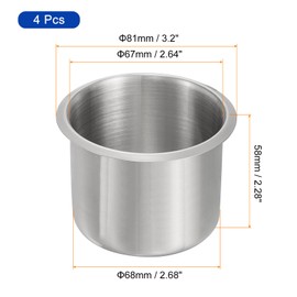 uxcell 4 Pcs 201 Stainless Steel Drop-in Cup, 2.28" x 3.2" Drink Can Holder Poker Table Cup Holder Insert for Sofa Boat Car Marine, Silver
