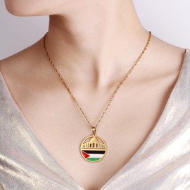 Oneress Gold Plated Palestine Map Necklace, Arabic Calligraphy Pendant, Stainless Steel Islamic Jewelry, Muslim Cultural Necklaces, Arabic Heritage Gift for Women Y5137-Gold