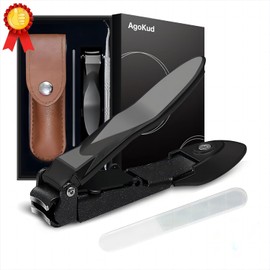  AgoKud Nail Clippers, Anti-Splash, Popular Ranking in Japan, High Quality Nail Clippers, Leather Storage Bag Included, Nail File, Unisex, For Hands and Feet Gift, Black