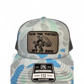 Save The Turtles Hit It Raw Hat - Funny Comedy Hat - Plastic Straws Environment - Beach Hats For Men - Fathers Day Christmas Birthday Gift For Dad Husband Son Boyfriend - Richardson 112 Trucker Hat (Saltwater)