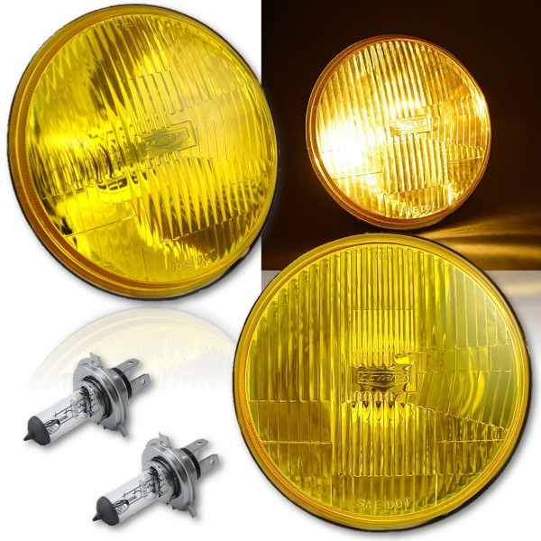 Octane Lighting 7" Yellow Amber Stock Glass Headlight H4 Halogen