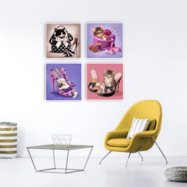 DCIDBEI 30 x 30 cm 5D Diamond Painting Cat Woman DIY 4 Pack Diamond Painting Mosaic Diamond Animals Anime, Adult Creative Leisure Complete Set Kit Children, 4 Pack High Heels and Cat