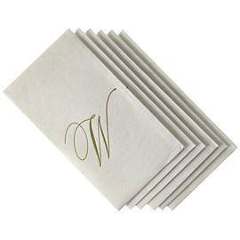 Caspari 2900GG.W White Pearl & Gold Paper Linen Boxed Guest Towel Napkins in Letter W - Pack of 24
