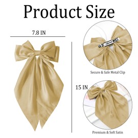 Hair Bows for Women Girls - Silky Satin Bow Hair Clip with Long Tail Ribbons - Vintage Hair Accessories (Khaki,1Pcs)