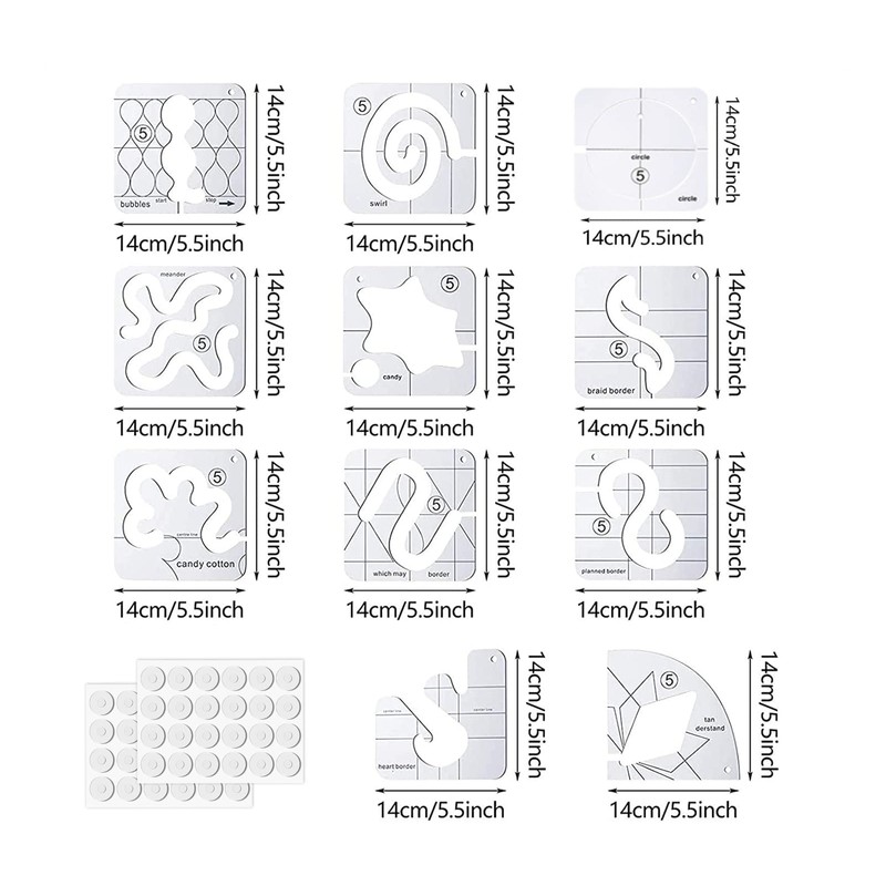 15 PCS Free Motion Quilting Template Set Includes 11 Quilting
