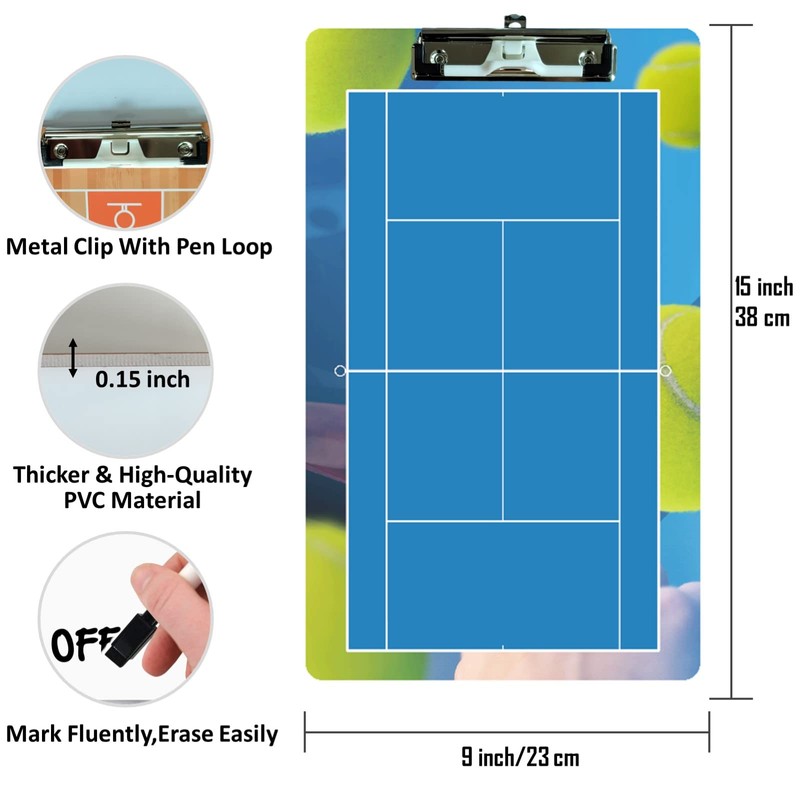 Picassosky Tennis Clipboard - Dry Erase Double-Sided for Coaches