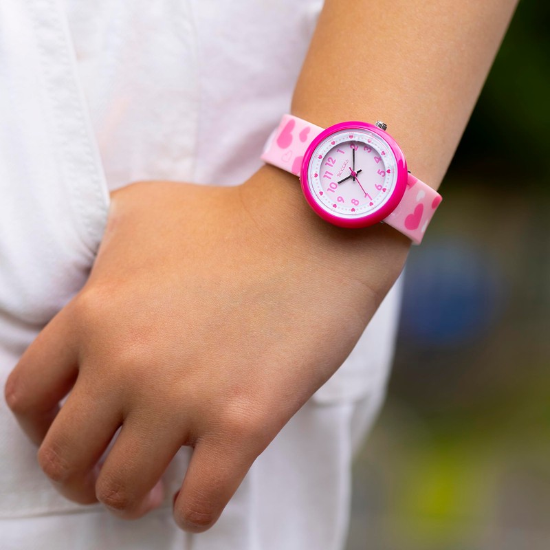 Tikkers Kids Pink Heart Strap Time Teacher Analogue Watch