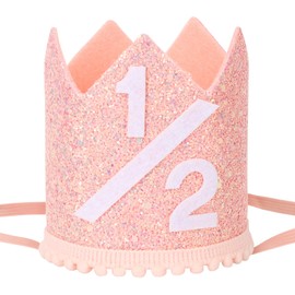 Eoopoon Rose Gold Half Birthday Crown Hat - Glitter Party Hat for 6-Month Baby, Perfect for Milestone Celebrations, Photo Prop, Baby Shower Decor, and First Birthday Party(Rose Gold Crown1/2)