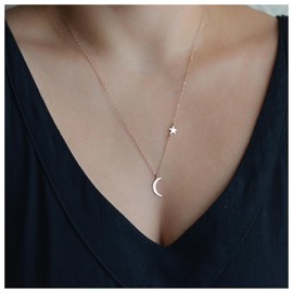 Yheakne Boho Moon Star Necklace Choker Gold Crescent Moon Pendant Necklace Minimalist Chain Necklace Festival Celestial Necklace Jewelry for Women