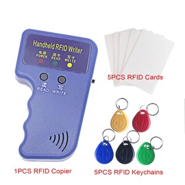 Hecere RFID Handheld id Copier RFID Smart id Card Duplicator Used for T5577 id keyfobs and Cards+5pcs T5577 Keychains +5 T5577 Cards