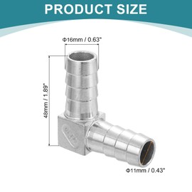 sourcing map 16mm Hose Barb 90 Degree Pipe Fitting, 304 Stainless Steel L Right Angle Adapter Pipe Connection Fitting for Vacuum Systems, Industrial Connections, Pneumatic Equipment, Silver