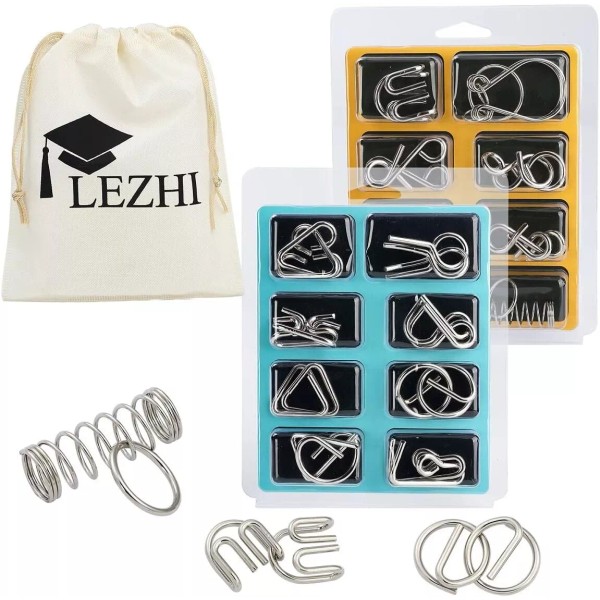 Metal Wire Puzzle Set of 16 with Pouch,Brain Teaser IQ
