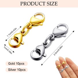 YZROHYI Pack of 20 Double Lobster Clasps, Jewellery Lobster Clasp, Double Opening, Jewellery Clasps for Chain Extension, Metal Chain Clasp, Bracelet Clasps, Necklace Extension