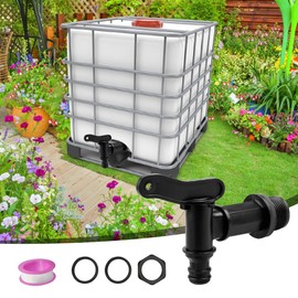 Riisoyu Pack of 2 Outlet Tap for Water Butts, 3/4 Inch Plastic Replacement Tap with Seal Lock Nut Sealing Tape Plastic Outlet Tap for Rain Bucket Tank Gardening, Black