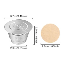 Refillable Capsule, Refillable Stainless Steel Capsule, Reusable Coffee Capsule with 1 Spoon and 1 Brush, 10 Filter Bags