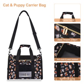 Petmolico Cat Carrier Dog Carrier, Airline Approved Soft Pet Travel Carrier with 3 Open Doors Mesh Windows for Cats Puppy 16 lbs(Large,Orange Flower)