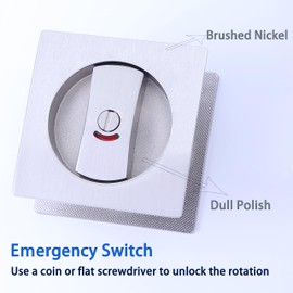 Dontay Pocket Door Lock, Color Coded Indicators, Privacy (Bed/Bath) Handles Latch, 2-3/8" Backset, Hardware for 1 3/8” to 2 3/16” Thickness Door (Including Edge Pull, Brushed Nickel, Square - 1 Pack)