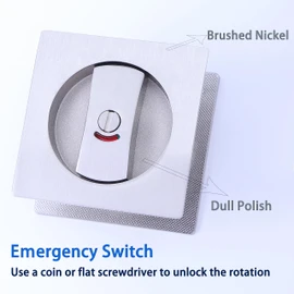 Dontay Pocket Door Lock, Color Coded Indicators, Privacy (Bed/Bath) Handles Latch, 2-3/8" Backset, Hardware for 1 3/8” to 2 3/16” Thickness Door (Including Edge Pull, Brushed Nickel, Square - 1 Pack)