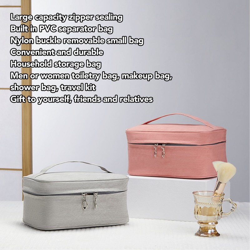 PU Leather Portable Makeup Bag Travel Handheld Detachable Waterproof Toiletry