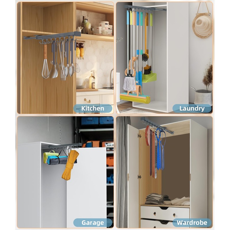 Pull Out Broom Holder, Multifunctional Slide Broom And Mop Storage/Organizer