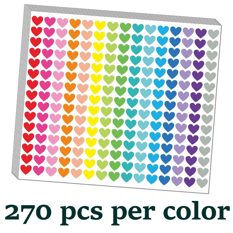 Heart Stickers for Kids, 4050 Pieces, 12mm, 18 Sheets Small