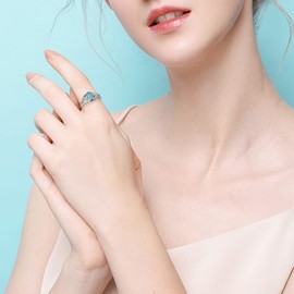 BETHZA Natural Turquoise Rings for Women 925 Sterling Silver Victorian Style Ring Genuine Blue Turquoise Statement Rings Gift for Birthday Mother's Day Christmas-Q