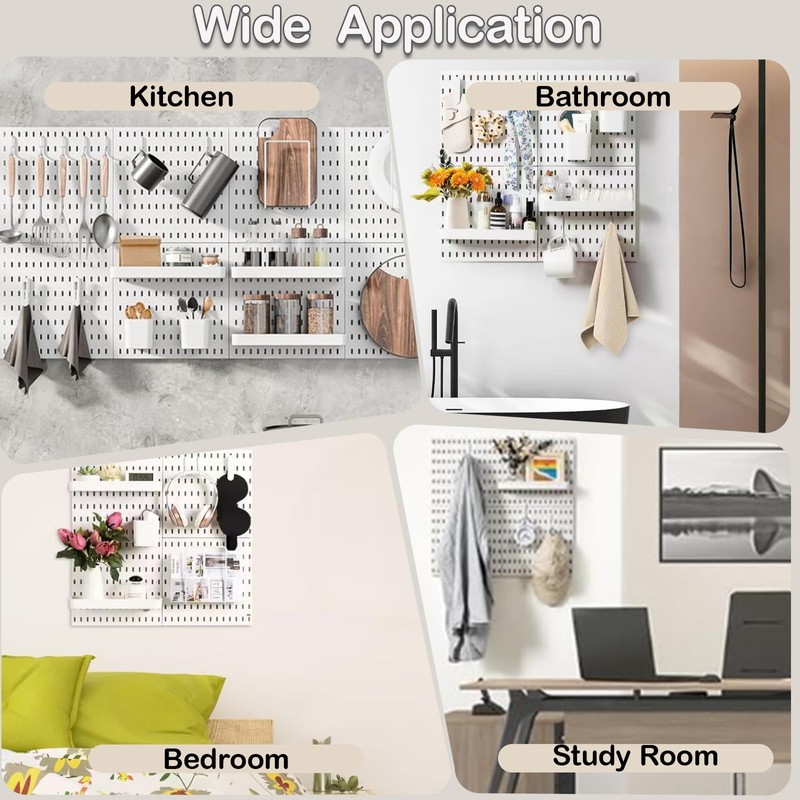 Pegboard Wall Mounted Organizer Storage Set, Includes 4 White Pegboards
