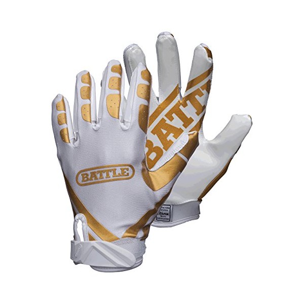 Battle Ultra-Stick Football Gloves â Ultra-Tack Sticky Palm Receivers Gloves â Pro-Style Receiver Gloves, Adult, Adult X-Large, Gold/White