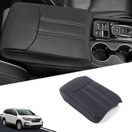 HIRUFAIT Center Console Armrest Cover for Honda Pilot 2023 2024 2025 Accessories, Leather Armrest Lid Cushion Pad, Armrest Seat Box Cover Mat (Black)