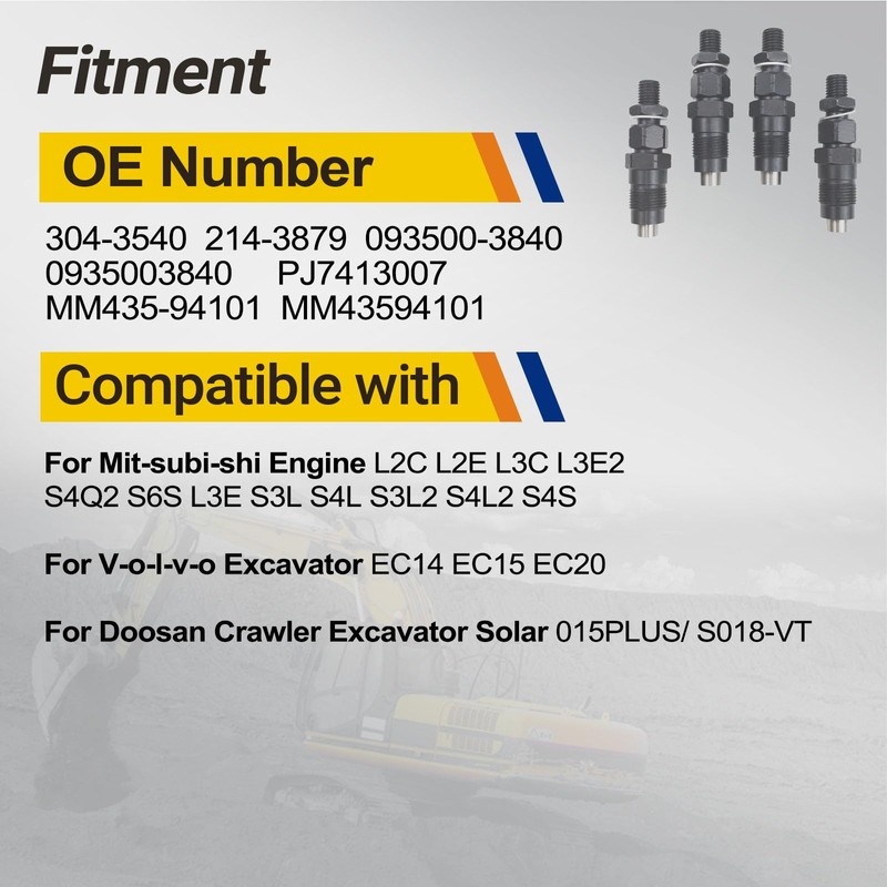 ackacoo 4PCS MM43594101 MM435-94101 Fuel Injectors Set 304-3540 093500-3840 for