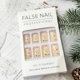 Press on Nails Easter Fake Nails with Flower Chick Carrot Easter Egg Designs Acrylic Nails Stick on Nails Full Cover Cute Glossy Party Glue on Nails for Women Girls Easter Manicure Kit