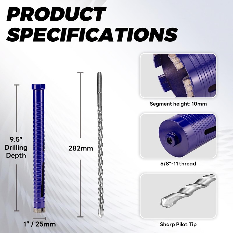 DaduoRi 1" Pro Dry Core Drill Bit with Pilot Bit