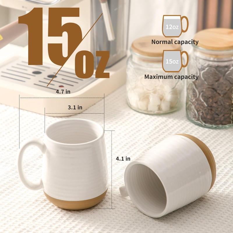 Large Ceramic Coffee Mugs Set - 15 OZ Porcelain Coffee