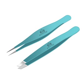 Majestic Bombay - Pinzas de precisión con punta fina e inclinadas para mujeres y hombres, para cejas, depilación encarnada, astillas, nariz y faciales, fabricadas en acero inoxidable