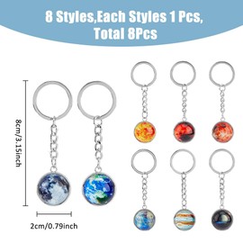 SUPERFINDINGS 8Pcs Planet Keychain Solar System Planet Keyring Glow in The Dark Luminous Galaxy Keyring for Car Keyring DIY Ornament Bag Decoration