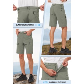 Hiauspor Men's Hiking Cargo Shorts Big and Tall 10" Quick Dry Lightweight Waterproof for Golf Tactical Fishing Casual (Sage Green, 50)