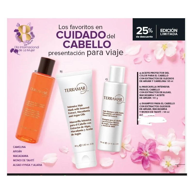 Set Viaje Terramar Shampoo+mascarilla+aceiteproteccioncolor
