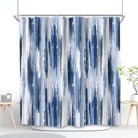 SVBright Abstract Navy Blue Shower Curtain 72Wx72L Inch Modern Ombre Blue Silver Gradation Striped Simple Minimalist Aesthetic Neutral 12 Pack Hooks Polyester Waterproof Fabric Bathroom Bathtub Panels