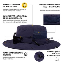 TOP-EX XL/XXL Sun Hat Men's Waterproof Sun Protection Hat with Sunglasses Holder Wide Brim Outdoor Trekking Hat with Neck Protection Safari Summer Hat Foldable, 94603_Navy Blue