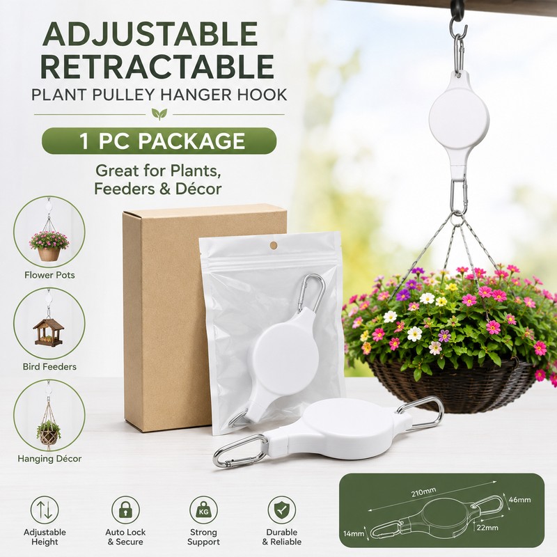 Retractable Plant Pulley Hanger for Hanging Baskets – Adjustable Hook