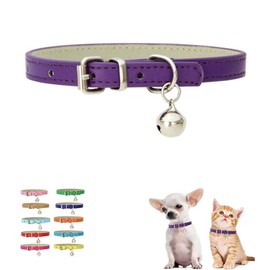 Purple XXS Dog Collar with Bell, Bell Collar for Cats,Puppy Collar Girl Faux Leather Pu Adjustable for XXS Xs Small Pet Dogs Animal Kitten Litter Tiny Female,XXSmall