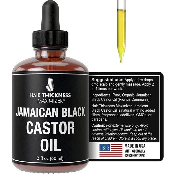 Jamaican Black Castor Oil For Hair Growth. Vegan Hair Growth Serum and Lash Serum For Hair Thickening, Moisturizing + Eyelash. Scalp Treatment For Women, Men with Dry, Frizzy, Weak Hair, Hair Loss 2oz