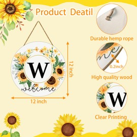 Sunflower Decor Monogram Letter W Wreaths for Front Door Wreath Wooden Welcome Sign for Front Door Decor Floral Last Name Initial House Warming Spring Summer Porch Rustic Wall Home Kitchen Decorations