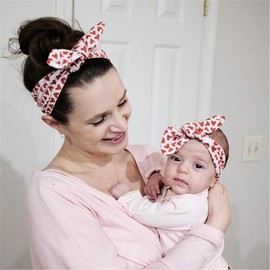 LDDCX kids and Mother Valentine's Day hair accessory Love Heart Print Holiday Birthday pink.(FD36-Type C)