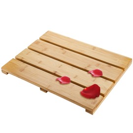 Yarlung Bamboo Bath Mat Wooden Shower Mat, 17.5 x 13 Inches Bathroom Non-Slip Bathtub Mat Waterproof Floor Mat Doormat for Spa Relaxation, Indoor or Outdoor