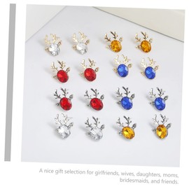 FOMIYES 2 Pairs Elegant Crystal Antler Earrings for Women Festive Reindeer Studs Silver Red Christmas Jewelry for Ladies